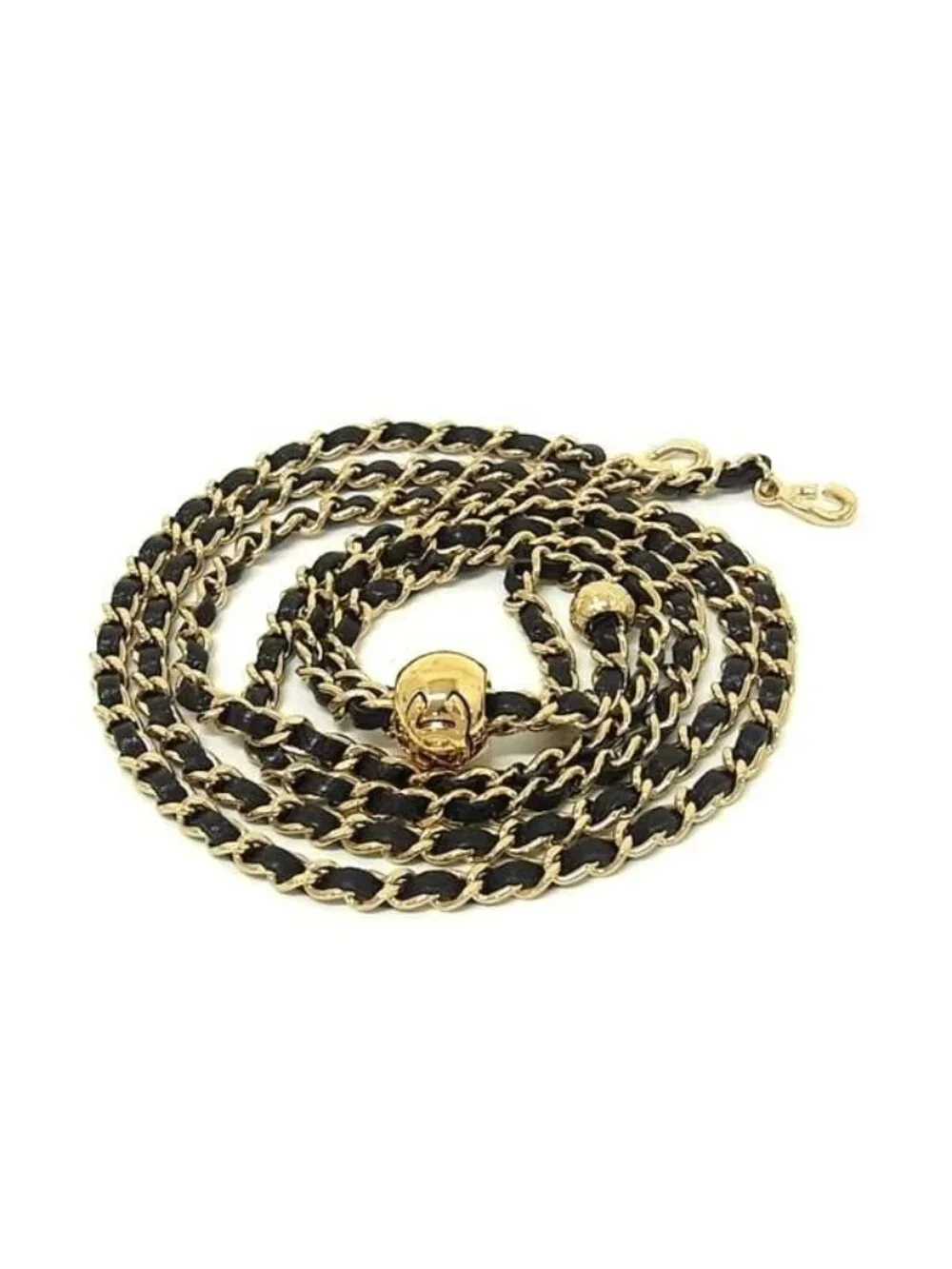 Chanel CC Logo Quilted Leather Chain Shoulder Strap Gold Black